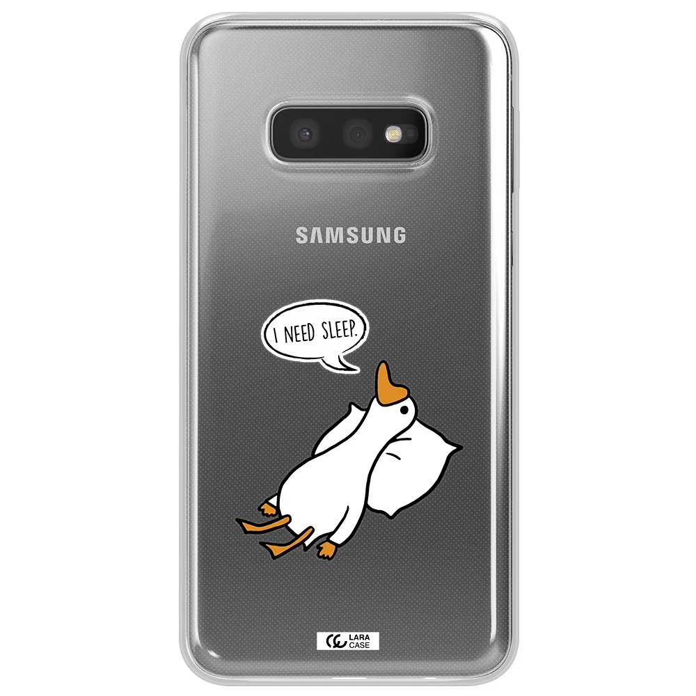 a cartoon of a duck with a pillow Samsung S10e Clear TPU Case