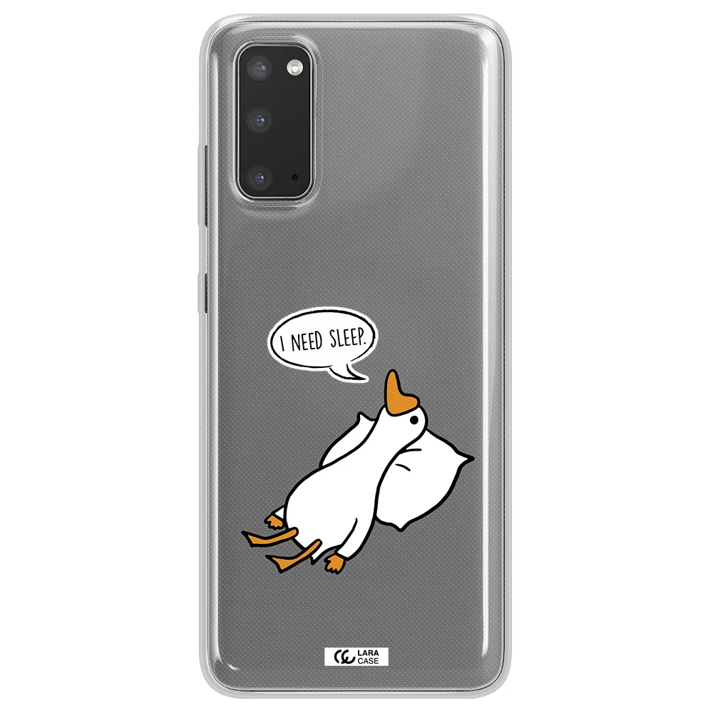 a cartoon of a duck with a pillow Samsung S20 Clear TPU Case