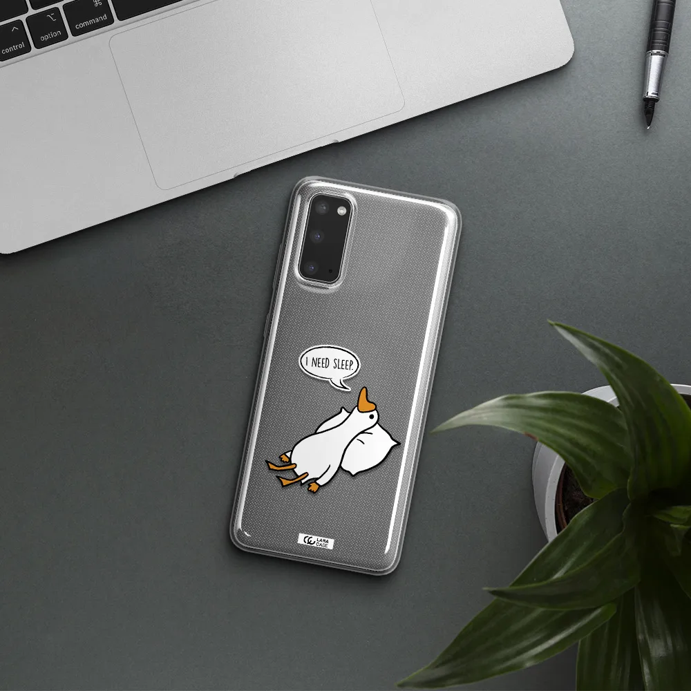 a cartoon of a duck with a pillow Samsung S20 Clear TPU Case