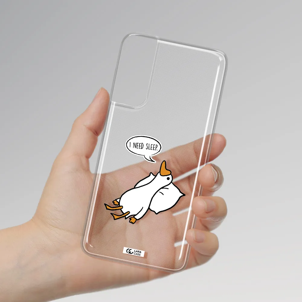 a cartoon of a duck with a pillow Samsung S21 Clear TPU Case