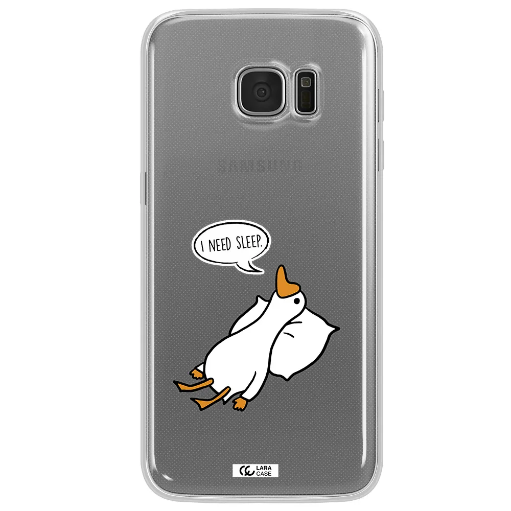 a cartoon of a duck with a pillow Samsung S7 Edge Clear TPU Case