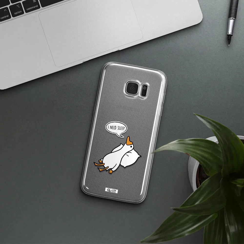a cartoon of a duck with a pillow Samsung S7 Edge Clear TPU Case