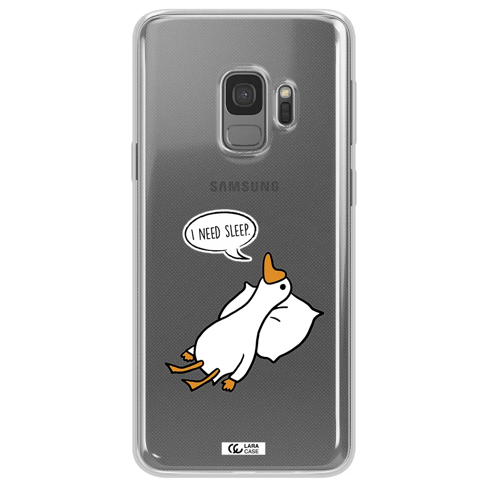 a cartoon of a duck with a pillow Samsung S9 Clear TPU Case