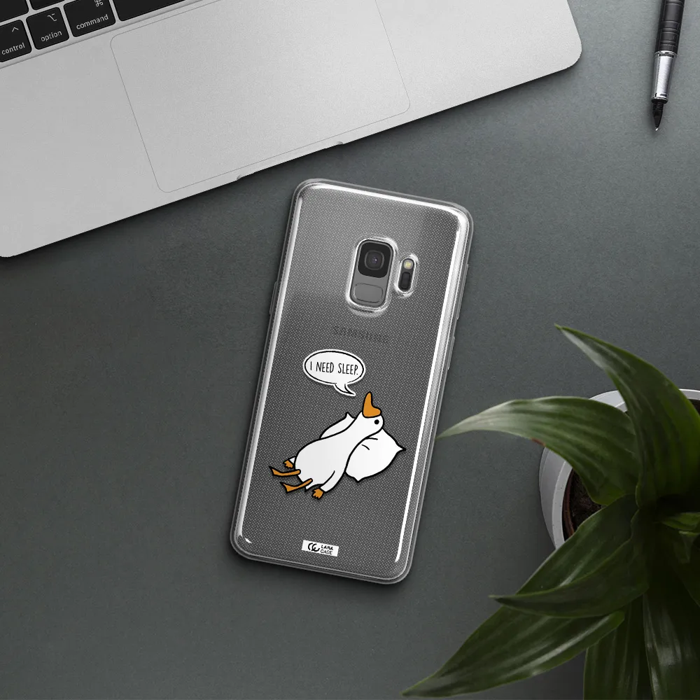 a cartoon of a duck with a pillow Samsung S9 Clear TPU Case