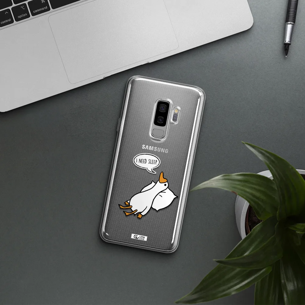 a cartoon of a duck with a pillow Samsung S9 Plus Clear TPU Case
