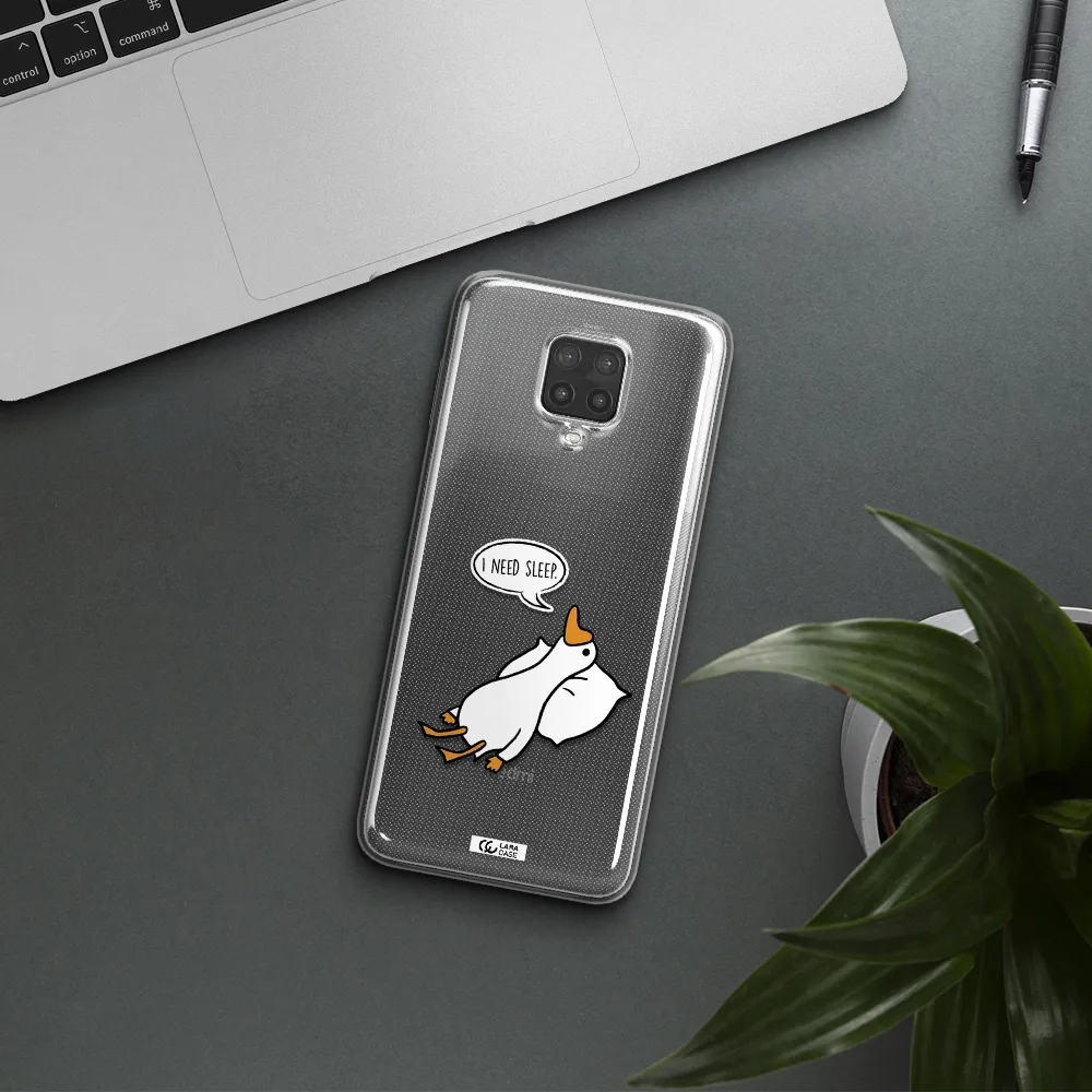 a cartoon of a duck with a pillow Xiaomi Note 9 Pro Clear TPU Case