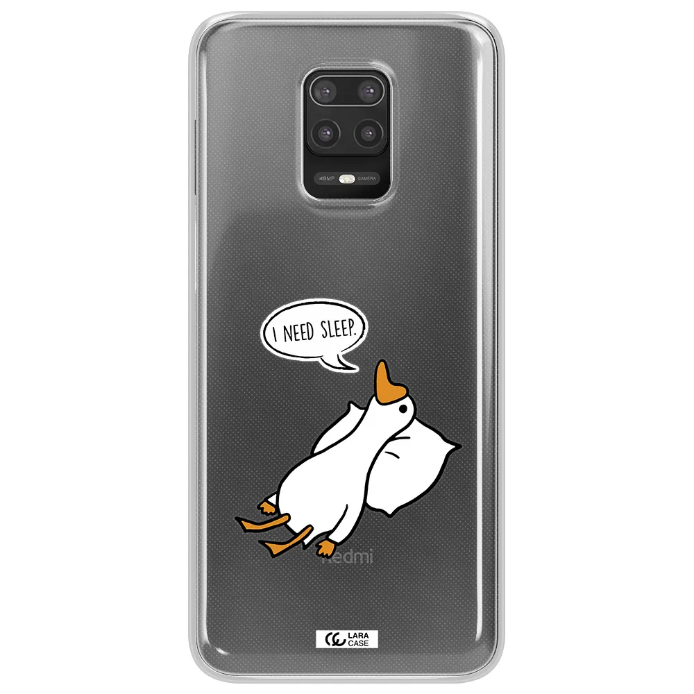 a cartoon of a duck with a pillow Xiaomi Note 9S Clear TPU Case