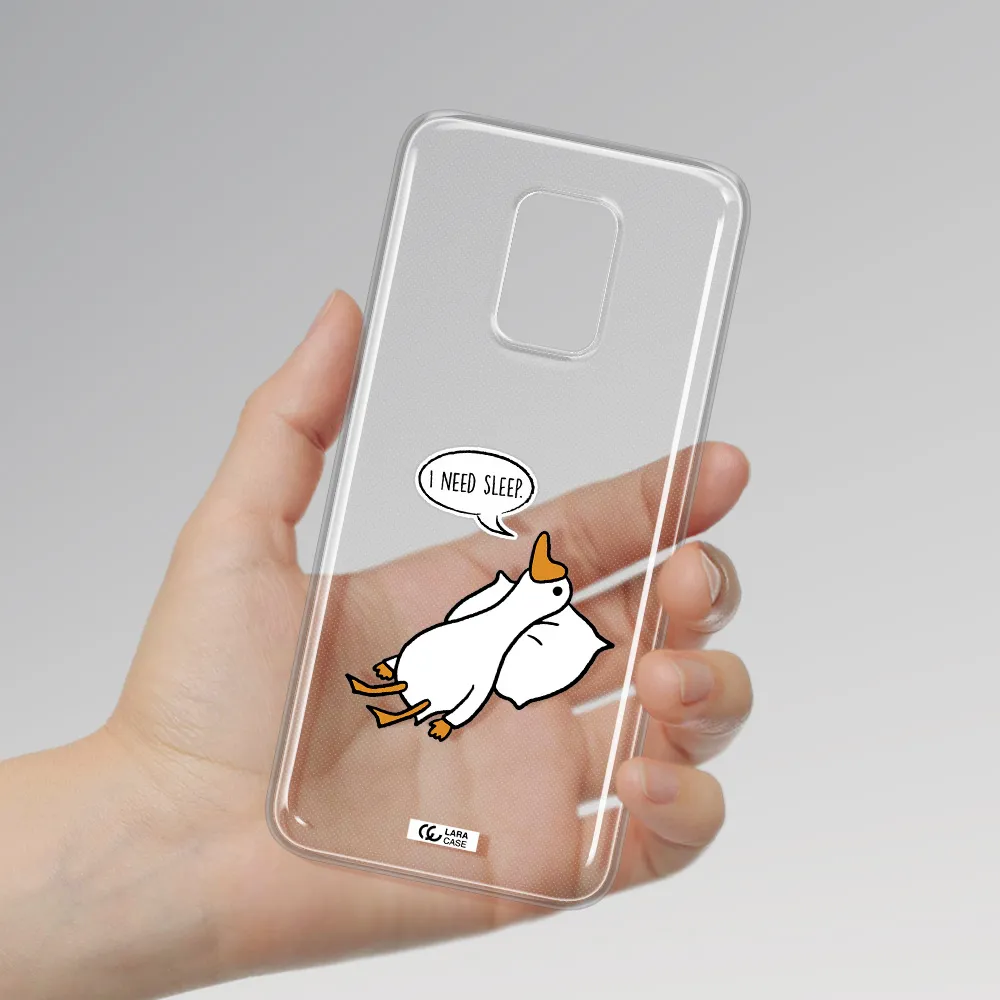 a cartoon of a duck with a pillow Xiaomi Note 9S Clear TPU Case