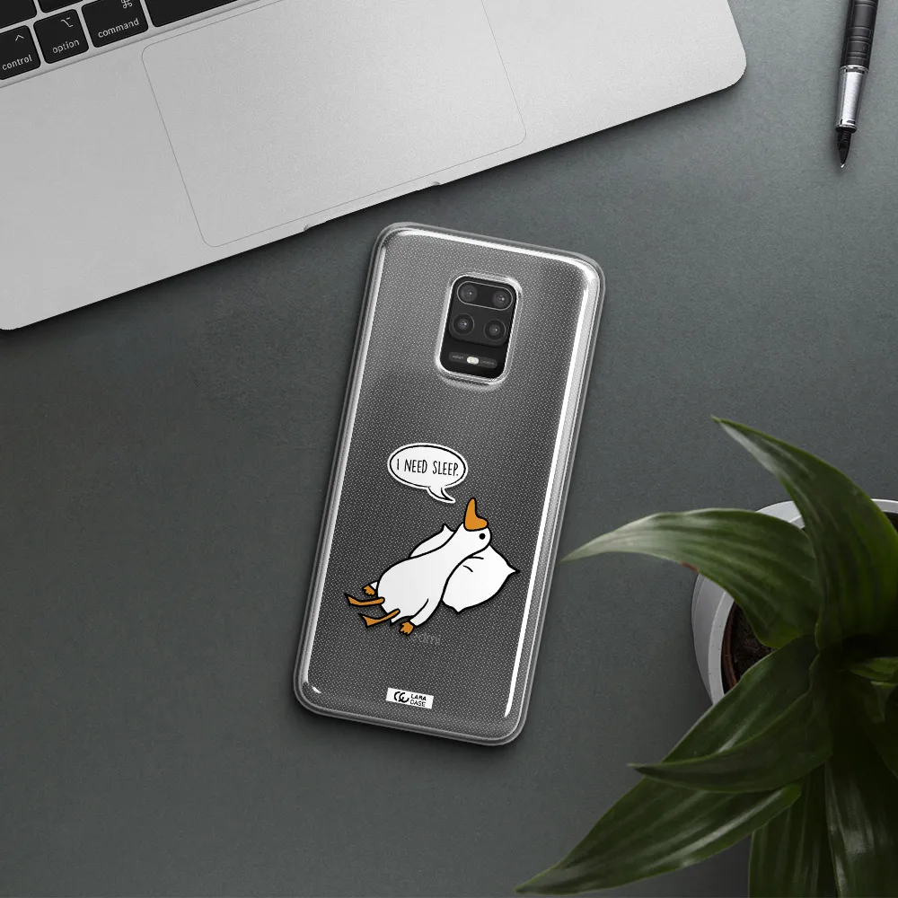 a cartoon of a duck with a pillow Xiaomi Note 9S Clear TPU Case