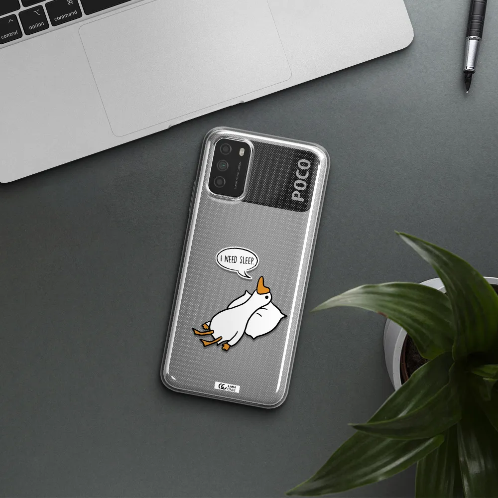 a cartoon of a duck with a pillow Xiaomi Poco M3 Clear TPU Case