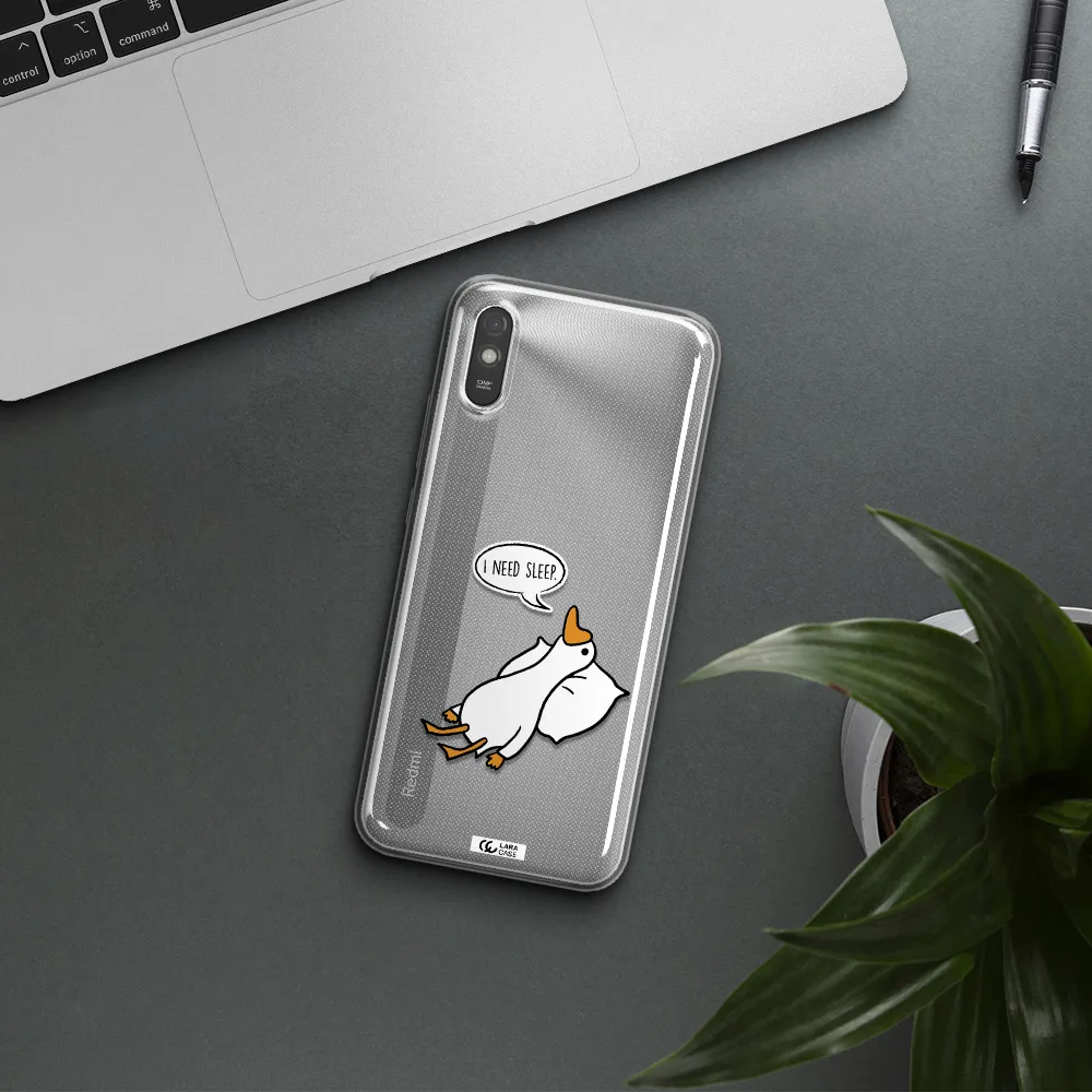 a cartoon of a duck with a pillow Xiaomi Redmi 9A Clear TPU Case