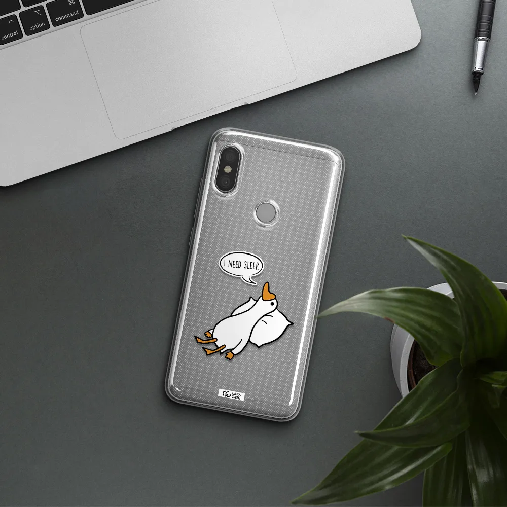 a cartoon of a duck with a pillow Xiaomi Redmi Note 6 Pro Clear TPU Case