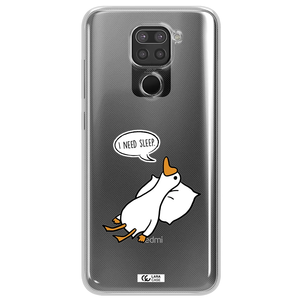 a cartoon of a duck with a pillow Xiaomi Redmi Note 9 Clear TPU Case