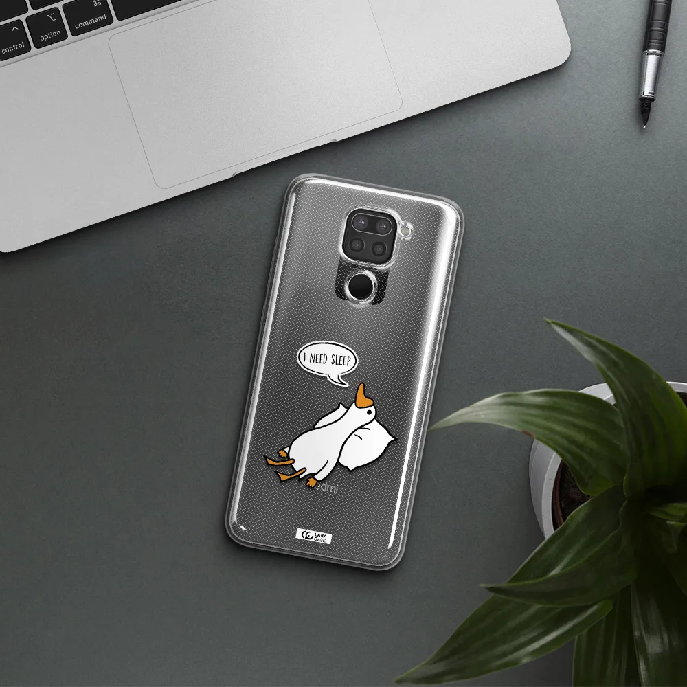 a cartoon of a duck with a pillow Xiaomi Redmi Note 9 Clear TPU Case