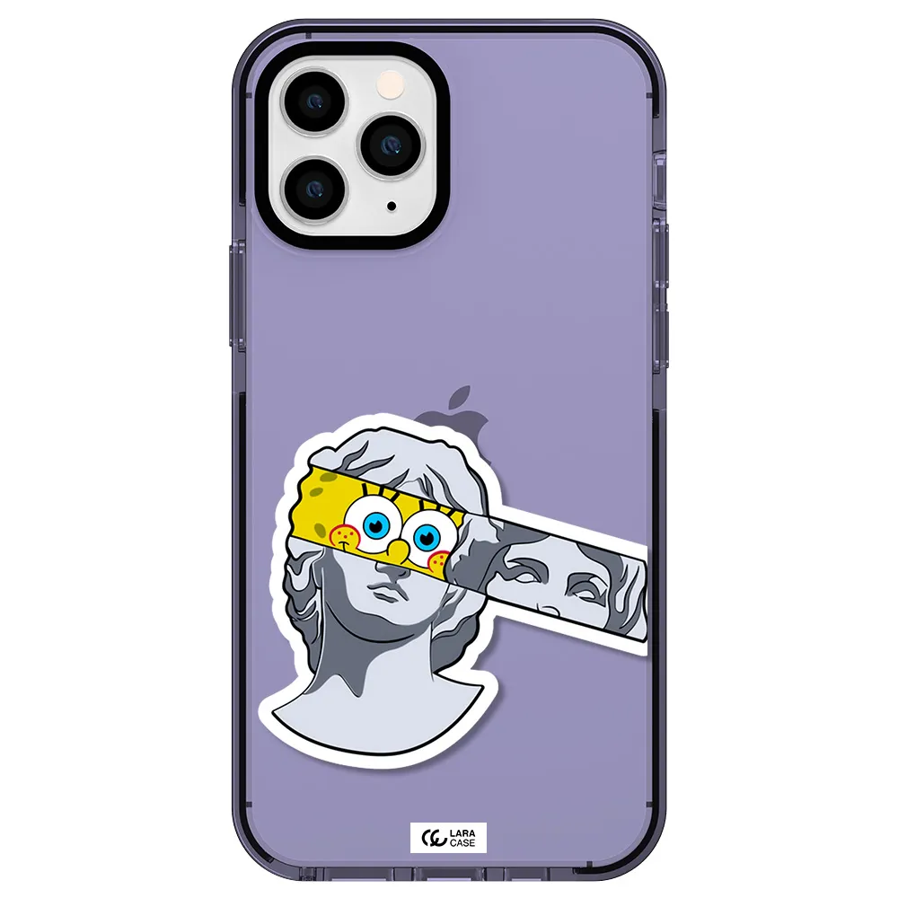 a cartoon of a statue with a yellow spongebob over its eyes Apple iPhone 11 pro impact Lilac Case
