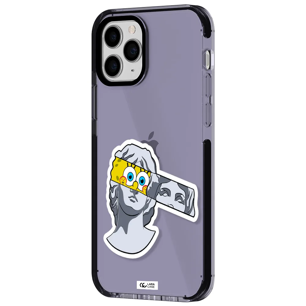 a cartoon of a statue with a yellow spongebob over its eyes Apple iPhone 11 pro max impact Lilac Case