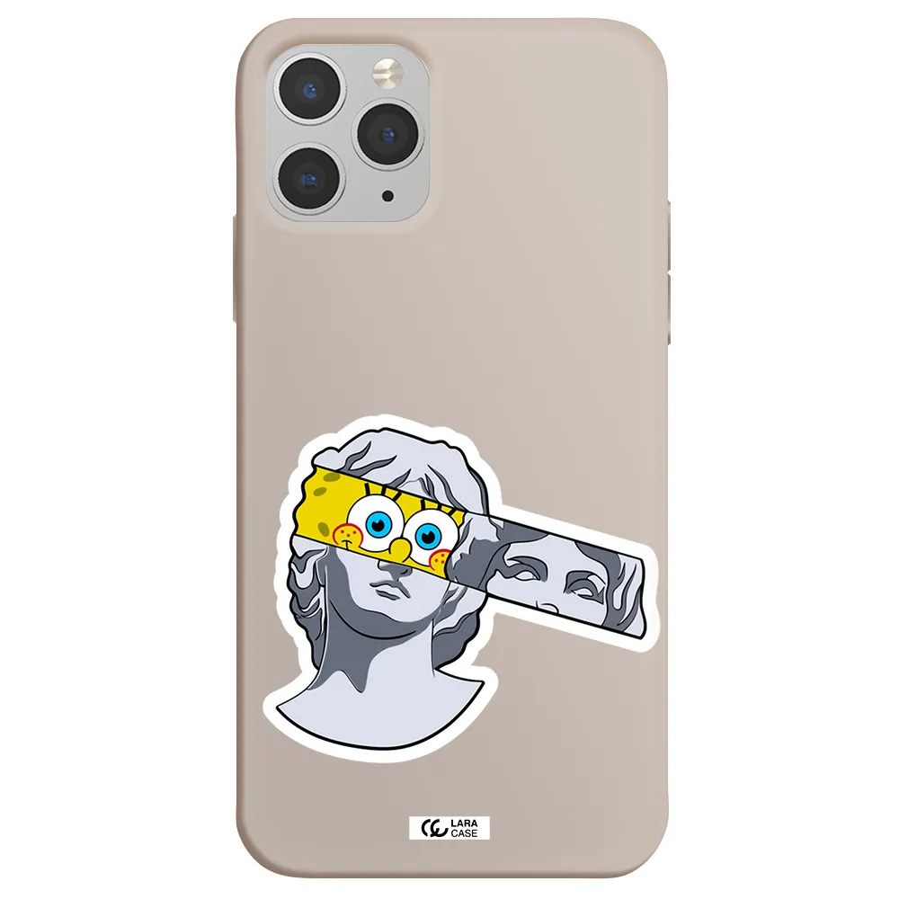 a cartoon of a statue with a yellow spongebob over its eyes Apple iPhone 11 pro max Silicone Stone Case