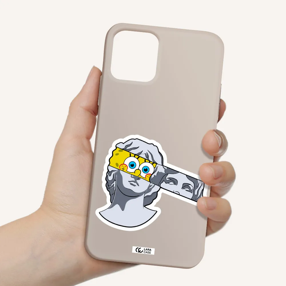 a cartoon of a statue with a yellow spongebob over its eyes Apple iPhone 11 pro max Silicone Stone Case