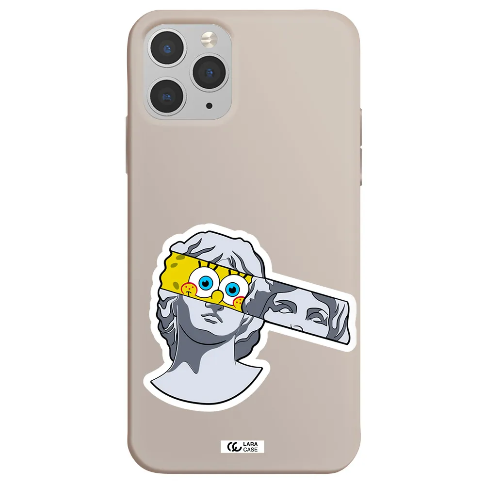 a cartoon of a statue with a yellow spongebob over its eyes Apple iPhone 11 pro Silicone Stone Case