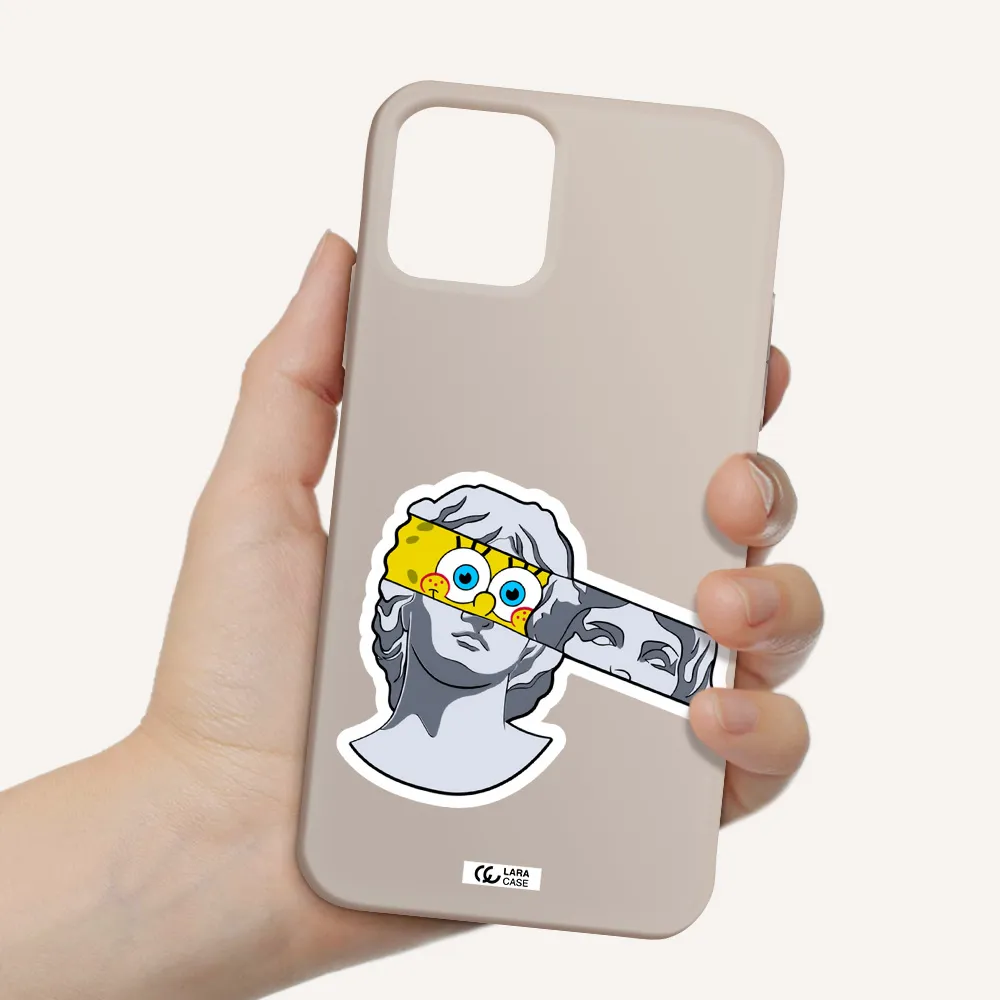 a cartoon of a statue with a yellow spongebob over its eyes Apple iPhone 11 pro Silicone Stone Case