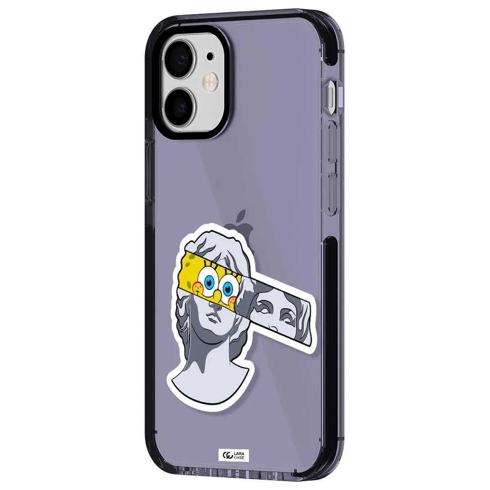 a cartoon of a statue with a yellow spongebob over its eyes Apple iPhone 12 mini impact Lilac Case