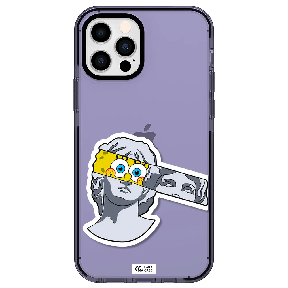 a cartoon of a statue with a yellow spongebob over its eyes Apple iPhone 12 pro impact Lilac Case