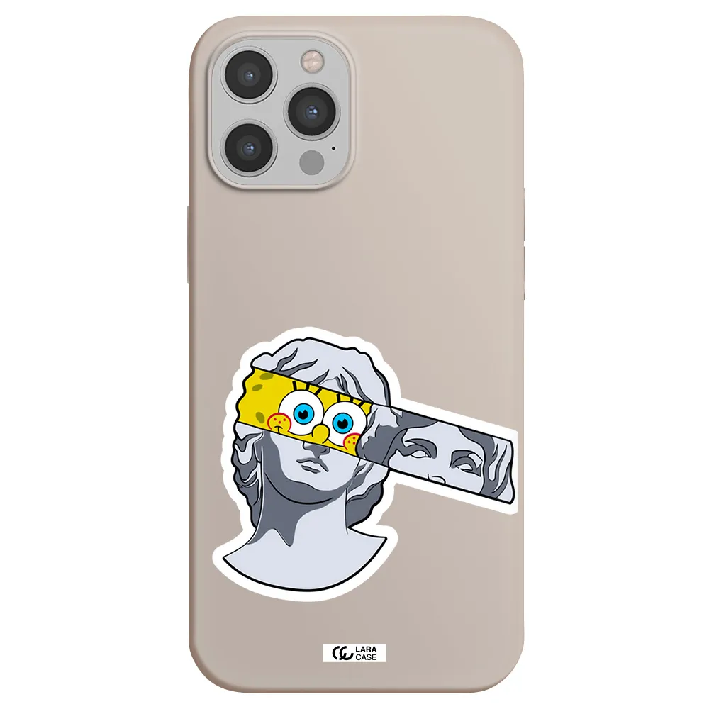 a cartoon of a statue with a yellow spongebob over its eyes Apple iPhone 12 pro max Silicone Stone Case