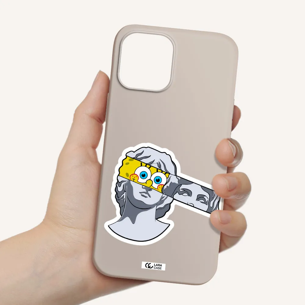 a cartoon of a statue with a yellow spongebob over its eyes Apple iPhone 12 pro max Silicone Stone Case