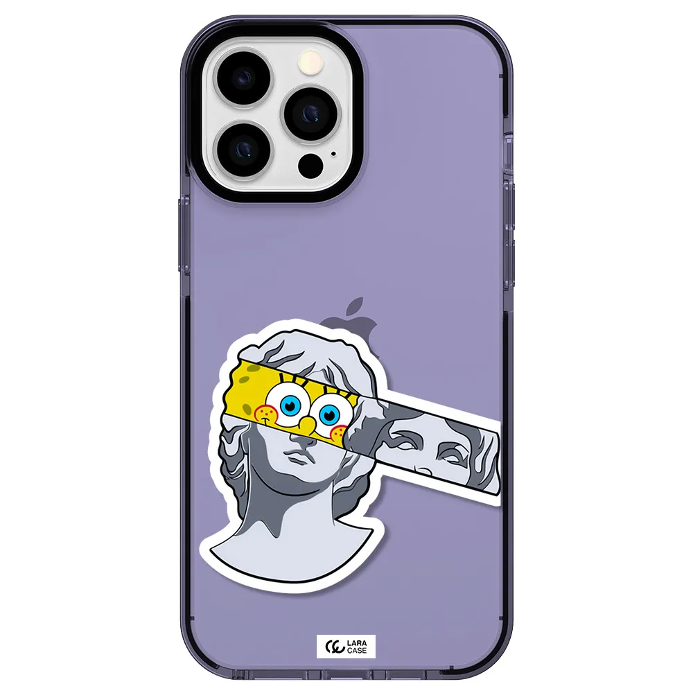 a cartoon of a statue with a yellow spongebob over its eyes Apple iPhone 13 Pro Max impact Lilac Case