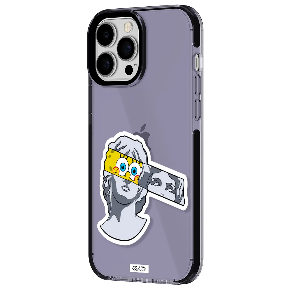 a cartoon of a statue with a yellow spongebob over its eyes Apple iPhone 13 Pro Max impact Lilac Case