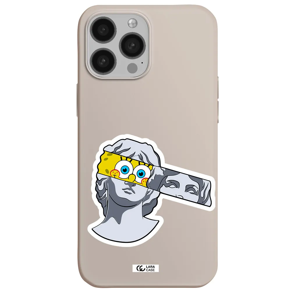 a cartoon of a statue with a yellow spongebob over its eyes Apple iPhone 13 Pro Max Silicone Stone Case