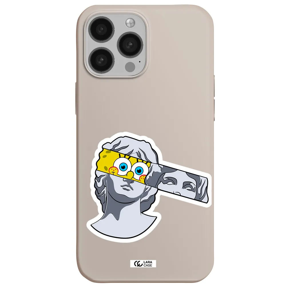 a cartoon of a statue with a yellow spongebob over its eyes Apple iPhone 13 Pro Silicone Stone Case