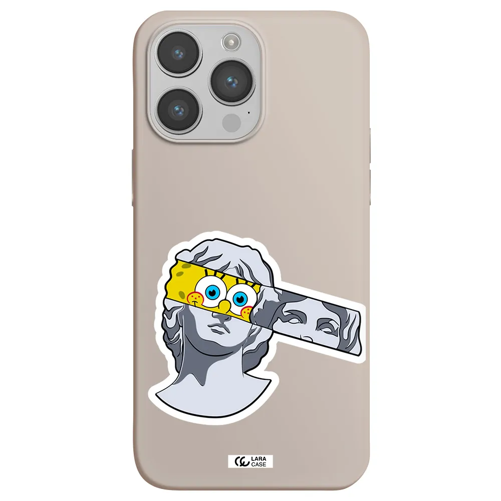 a cartoon of a statue with a yellow spongebob over its eyes Apple iPhone 14 pro max Silicone Stone Case