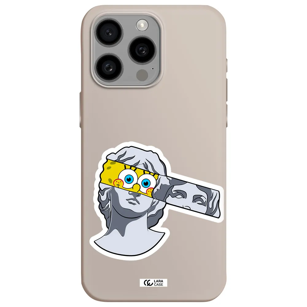 a cartoon of a statue with a yellow spongebob over its eyes Apple Iphone 15 Pro max Silicone Stone Case