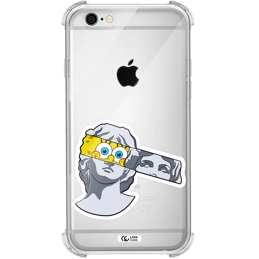 a cartoon of a statue with a yellow spongebob over its eyes Apple iPhone 6 Clear PC Case