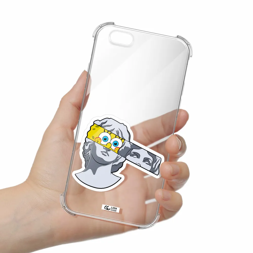 a cartoon of a statue with a yellow spongebob over its eyes Apple iPhone 6 Clear PC Case