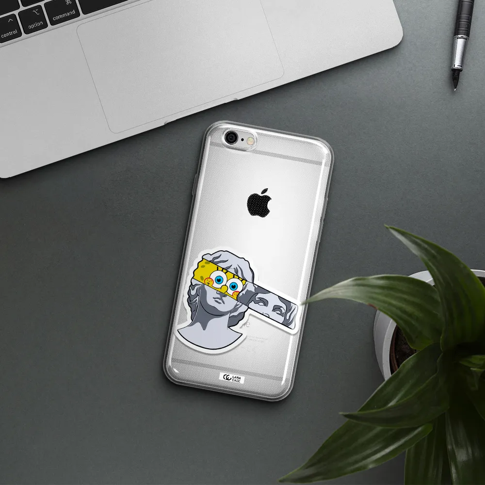 a cartoon of a statue with a yellow spongebob over its eyes Apple iPhone 6 Clear TPU Case