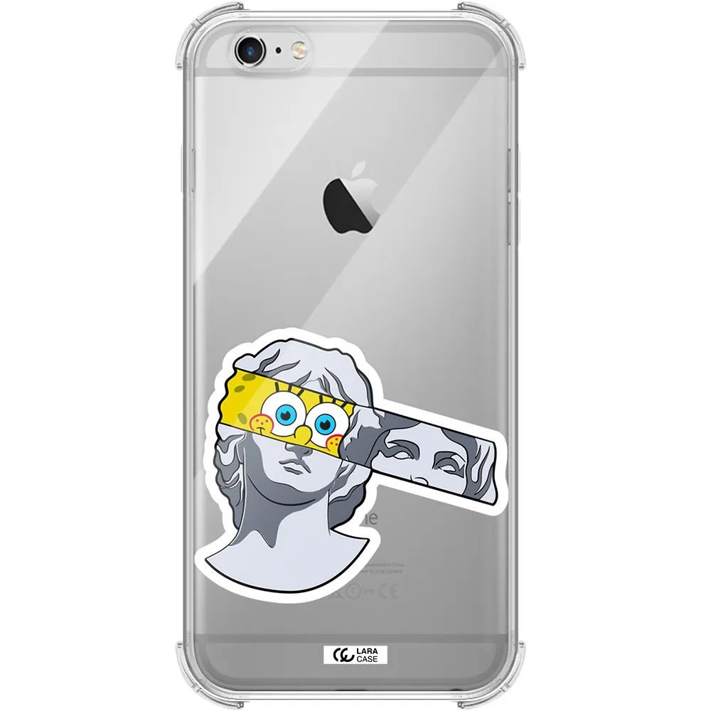 a cartoon of a statue with a yellow spongebob over its eyes Apple iPhone 6 plus Clear PC Case