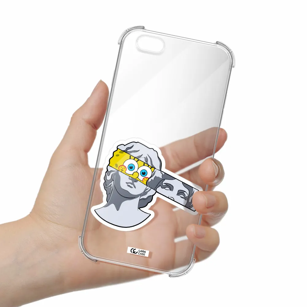a cartoon of a statue with a yellow spongebob over its eyes Apple iPhone 6 plus Clear PC Case