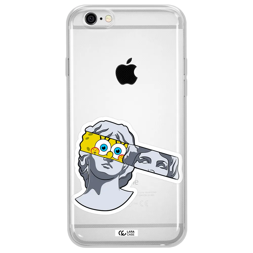 a cartoon of a statue with a yellow spongebob over its eyes Apple iPhone 6 plus Clear TPU Case