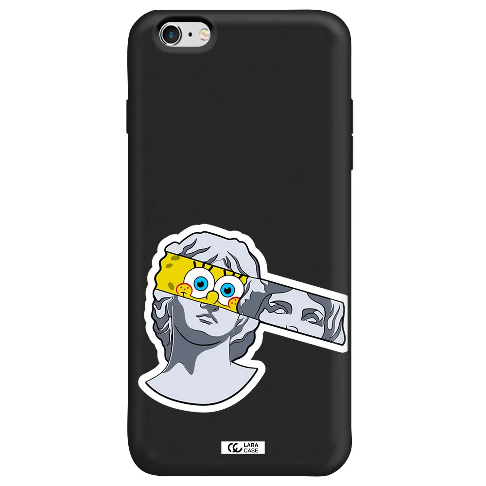 a cartoon of a statue with a yellow spongebob over its eyes Apple iPhone 6 plus Silicone black Case