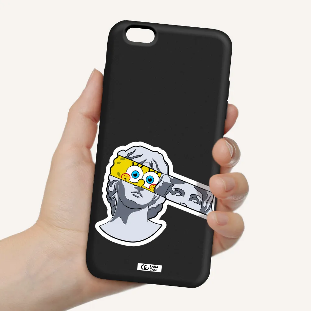 a cartoon of a statue with a yellow spongebob over its eyes Apple iPhone 6 plus Silicone black Case