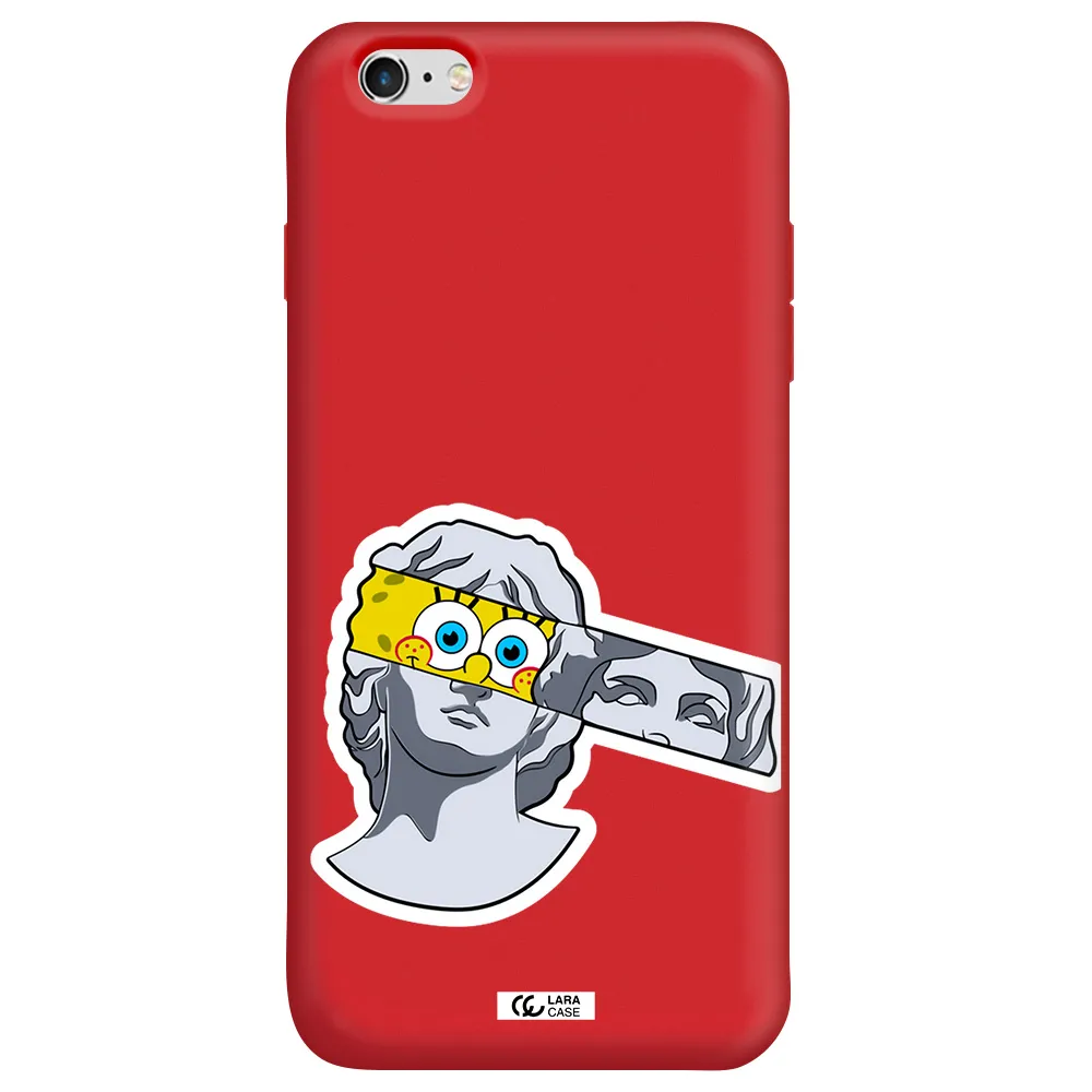 a cartoon of a statue with a yellow spongebob over its eyes Apple iPhone 6 plus Silicone Imperial Red Case