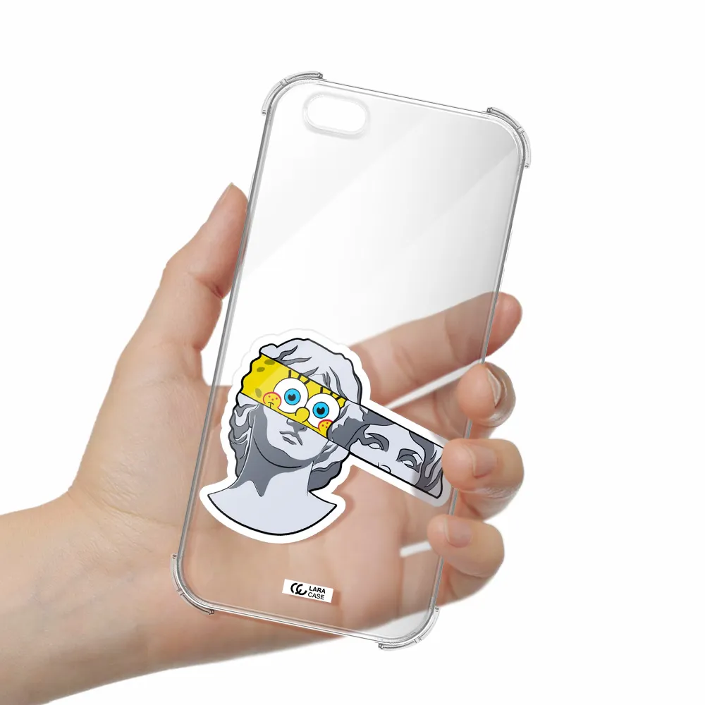 a cartoon of a statue with a yellow spongebob over its eyes Apple iPhone 6 s plus Clear PC Case
