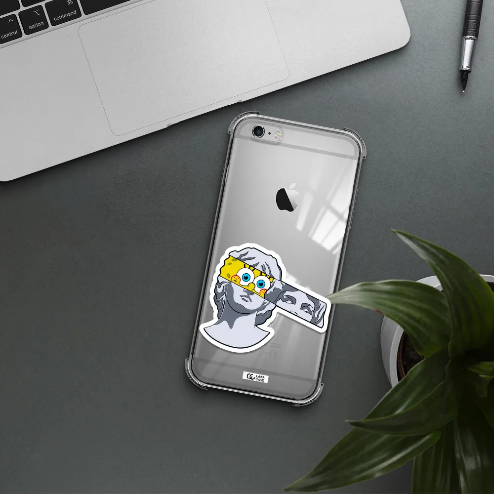 a cartoon of a statue with a yellow spongebob over its eyes Apple iPhone 6 s plus Clear PC Case