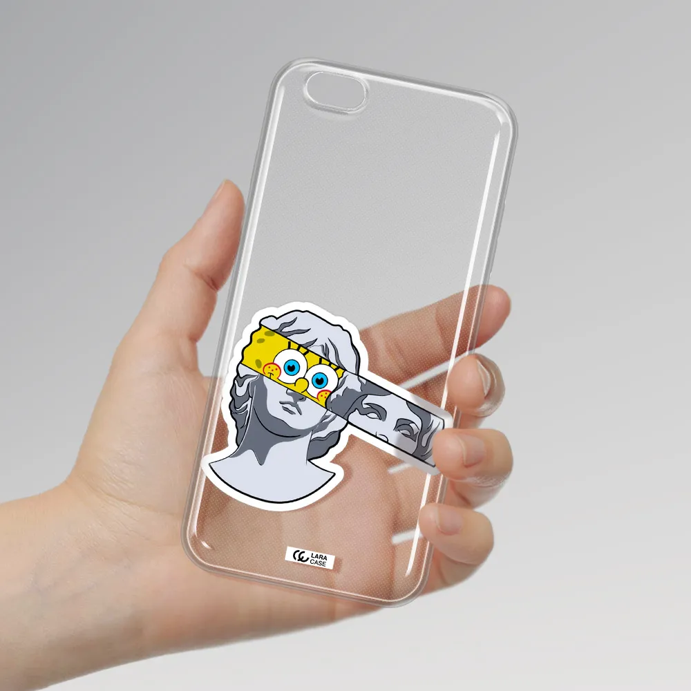 a cartoon of a statue with a yellow spongebob over its eyes Apple iPhone 6 s plus Clear TPU Case