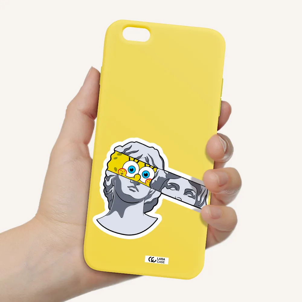 a cartoon of a statue with a yellow spongebob over its eyes Apple iPhone 6 s plus Silicone canary yellow Case