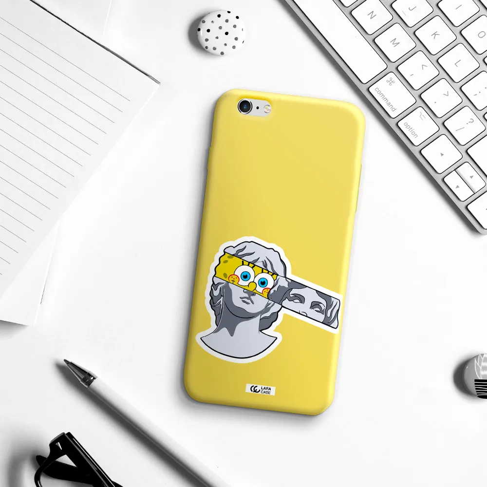 a cartoon of a statue with a yellow spongebob over its eyes Apple iPhone 6 s plus Silicone canary yellow Case