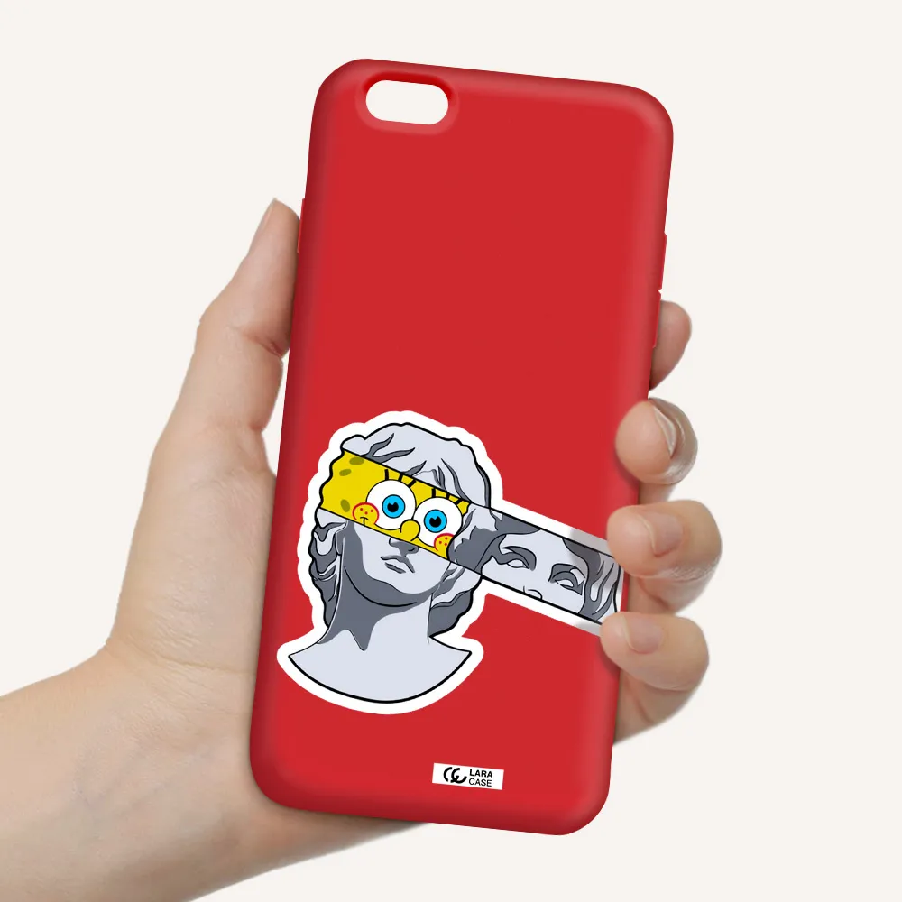 a cartoon of a statue with a yellow spongebob over its eyes Apple iPhone 6 s plus Silicone Imperial Red Case