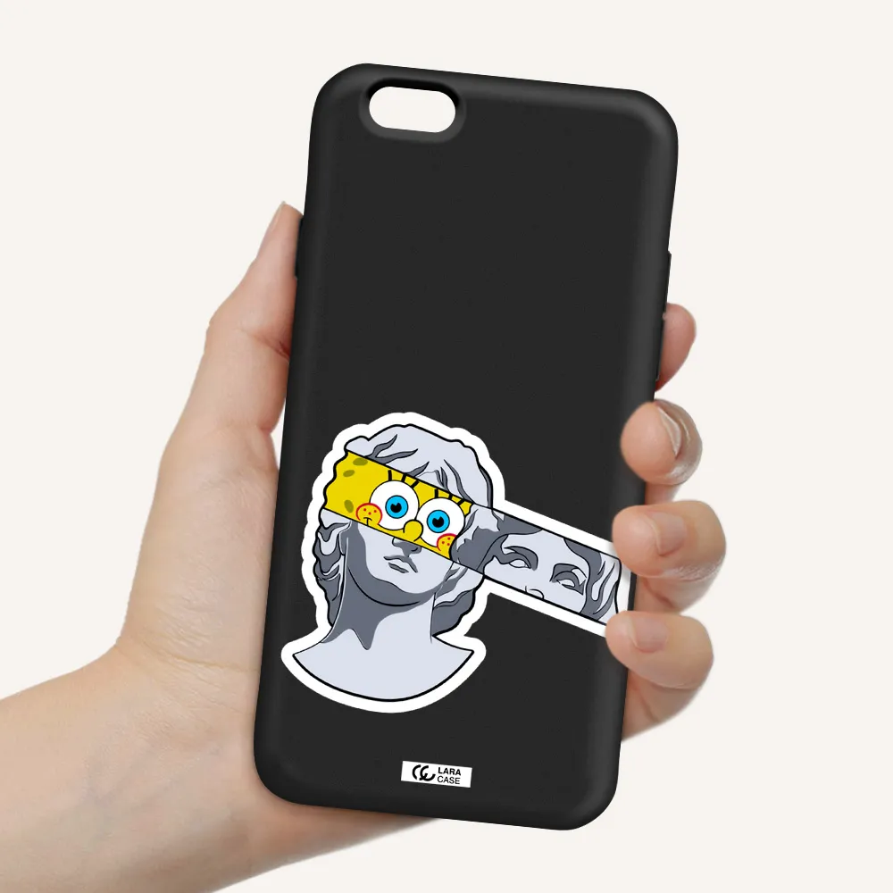a cartoon of a statue with a yellow spongebob over its eyes Apple iPhone 6 Silicone black Case